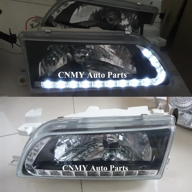 Glass lens BLACK & LED DRL Daytime Running Lights Headlamps Headlights
