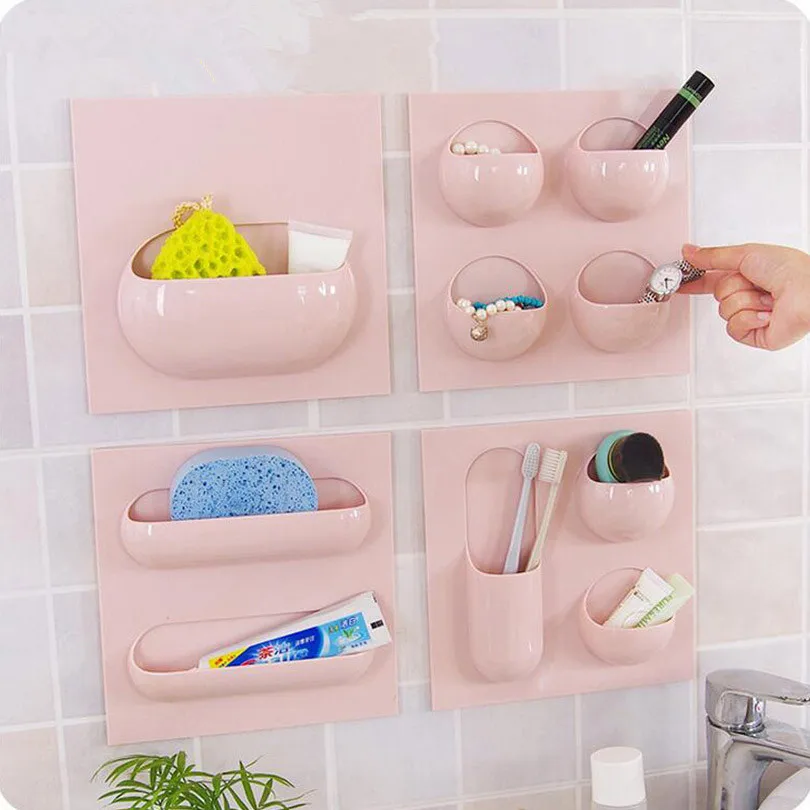 

4 Styles Wall Suction Cup Kitchen Bathroom Storage Rack Can Use Repeatedly Bathroom Organizer Storage Shelf