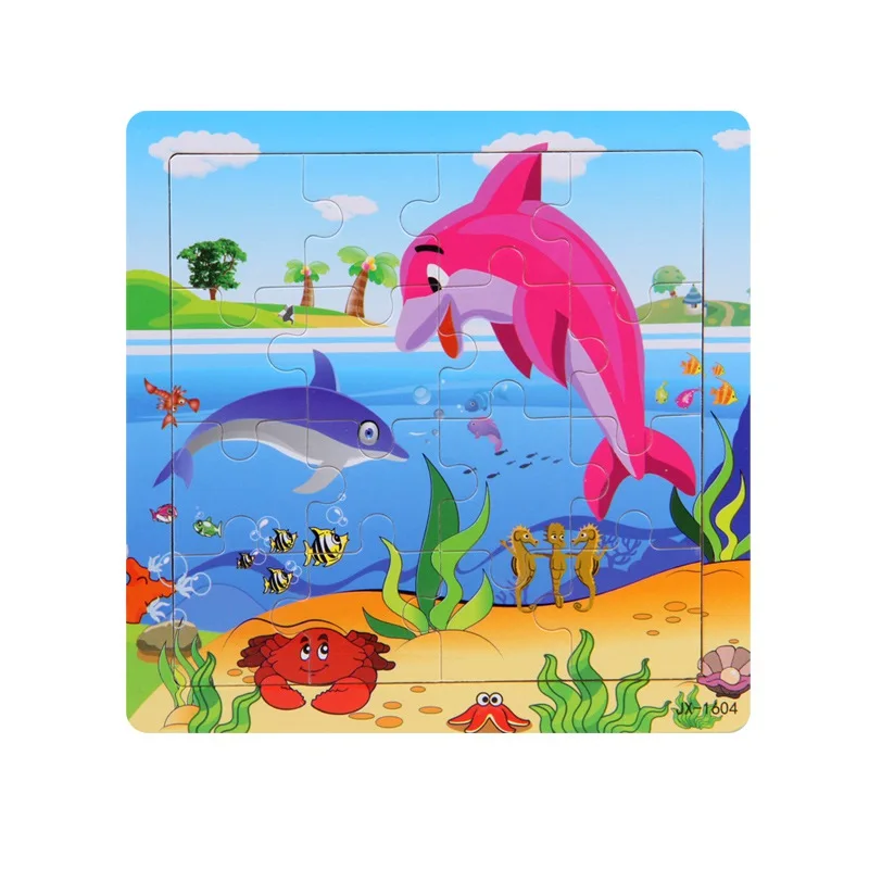 Деревянные 3D головоломки мультфильм животных рыбы Dinosaue Лев поезд деревянные головоломки Enfant Развивающие игрушки для детей Подарки - Цвет: Красный
