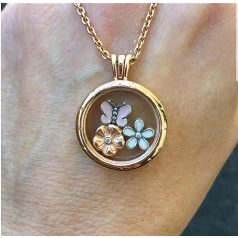 

100% 925 Sterling Silver Floating Pendant Box With Petite Charm Fit Charm Original Pandora Necklace Female Gift