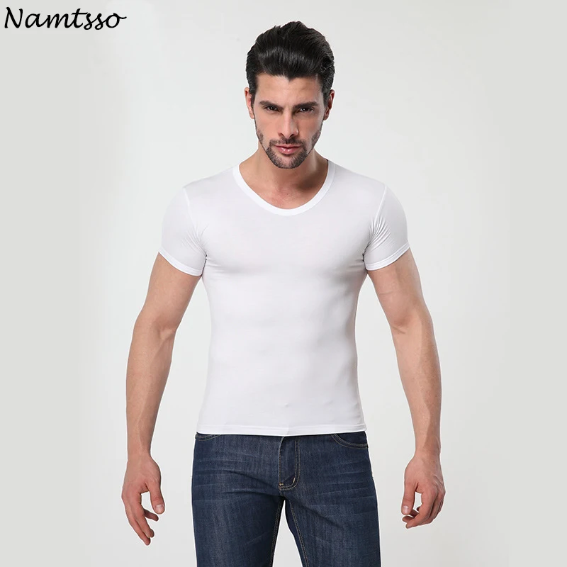 

Men's MODAL Solid color underwear clothing close-fitting short sleeve Relax breathable strench O neck undershirts