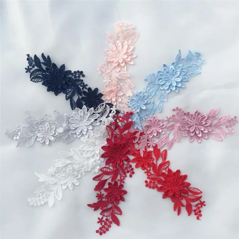 

1 Pair 23.5cm x 7.5cm Black Red Blue Grey Pink Champagne Wedding Dresses Lace Applique Accessories Embroidered Lace Appliques