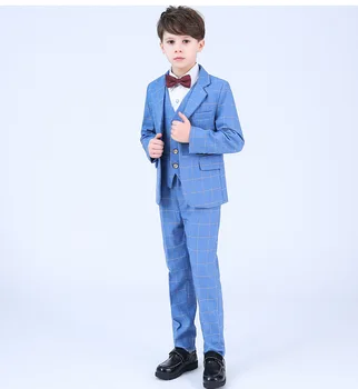 

Formal High quality Spring and autumn boys blazer fashion lapel into casual wedding party suit 4pcs (Tie+ shirt + pants+suit)