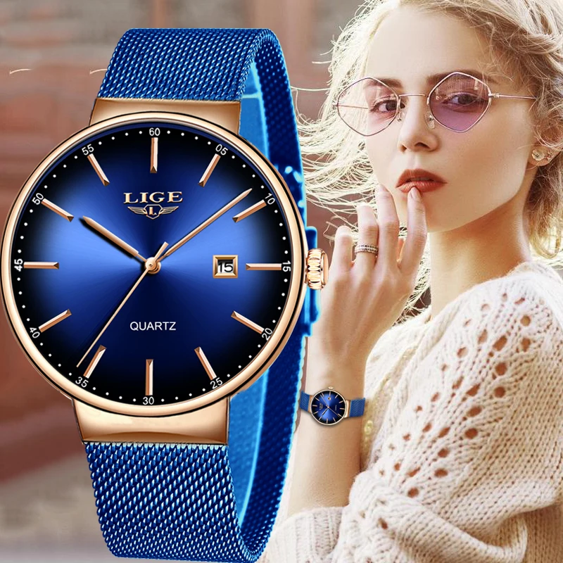 

montre femme LIGE Ultra thin Ladies Watch Brand Luxury Women Watches Waterproof Rose Gold Stainless Steel Quartz Calendar Watch