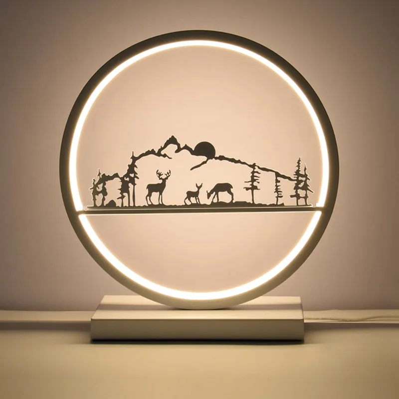 

Nordic Round LED Desk Lamps Deer Decor Hotel Bedroom Bedside Light Wedding Art Decor Table Lamp Light Fixtures Remote Control