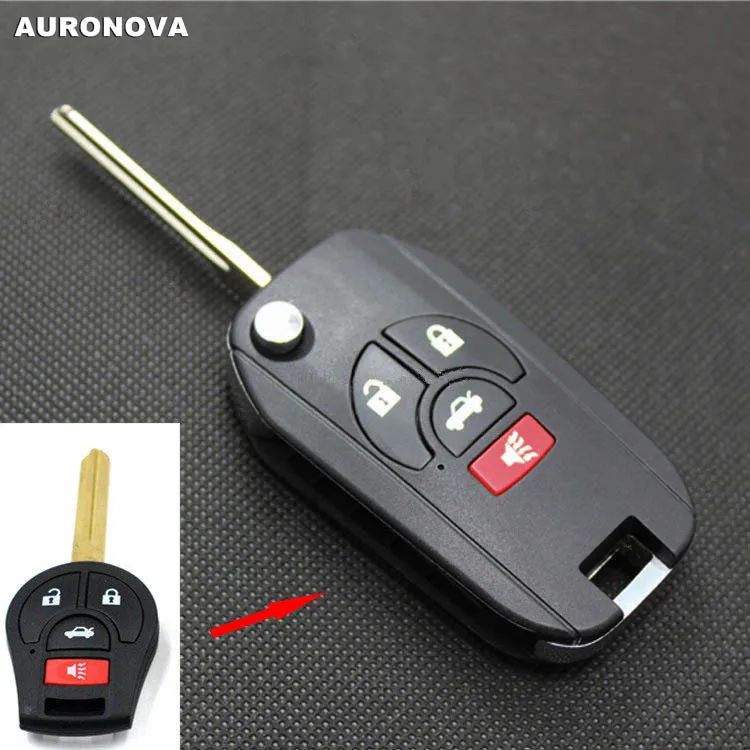 

AURONOVA New Upgrade Flip Folding Key Shell for Nissan Sunny March Tiida Sylphy 3+1 Buttons Modified Remote Car Key Case