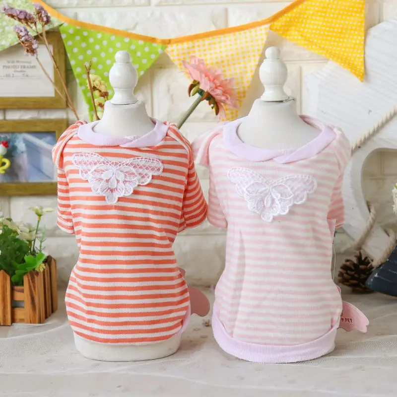 

Striped Lace Cotton Cat Cotton Hoodies Yorkie Maltese Chiwawa Dog Clothes Cat Pet Clothing Wear for Dog Chihuahua Teddy