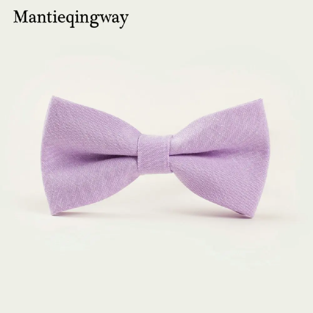 Image Mantieqingway Fashion Solid Cotton Bowtie For Men Wedding Black Purple Bowkont Mens Business Bow Ties Cheap Neckwear Gravata