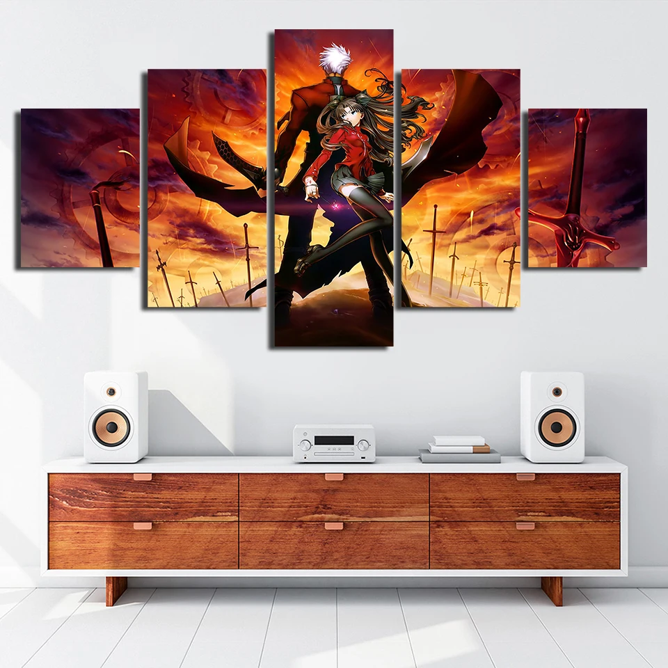 

Anime Pictures Canvas Artwork 5 Pieces Fate Stay Night Archer Rin Tohsaka Poster Painting Frames Decor Kids Room Wall HD Prints