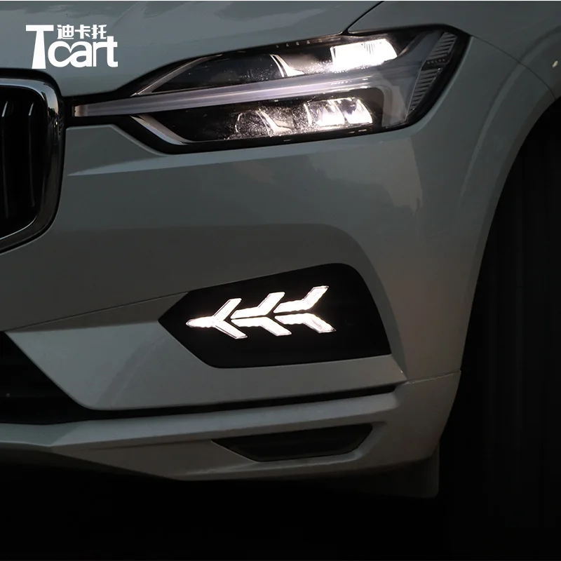

Tcart For Volvo XC60 2018 2019 Flowing Turn Signal Relay Waterproof Car DRL 12V LED Daytime Running Light Fog Lamp Decoration