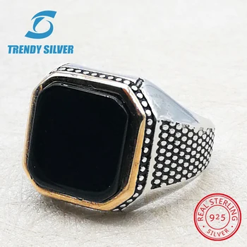 

silver 925 fine jewelry man rings men accessories turquoise gemstone natural onyx agate wholesale TRENDY SILVER