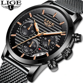 

erkek kol saati LIGE New Men Watch Top Brand Luxury Creative Dial Chronograph Sports Waterproof Watches Mens Business WristWatch
