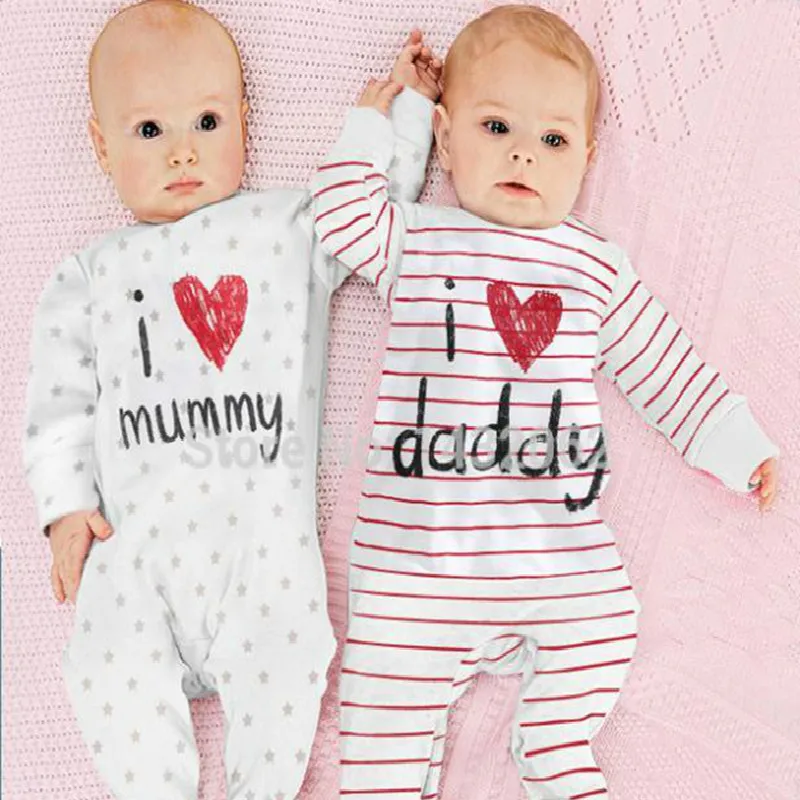 Сутон детские комбинезоны 2018 детская одежда новорожденных я люблю мама и папа Детский костюм для мальчиков и девочек Комбинезон Костюмы