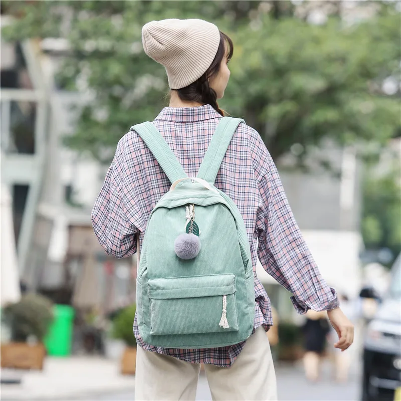 Элегантный стиль, Мягкий тканевый рюкзак, Женский вельветовый дизайн, школьные рюкзаки, сумка для девочек-подростков, полосатый рюкзак, комплект из 2 предметов для женщин