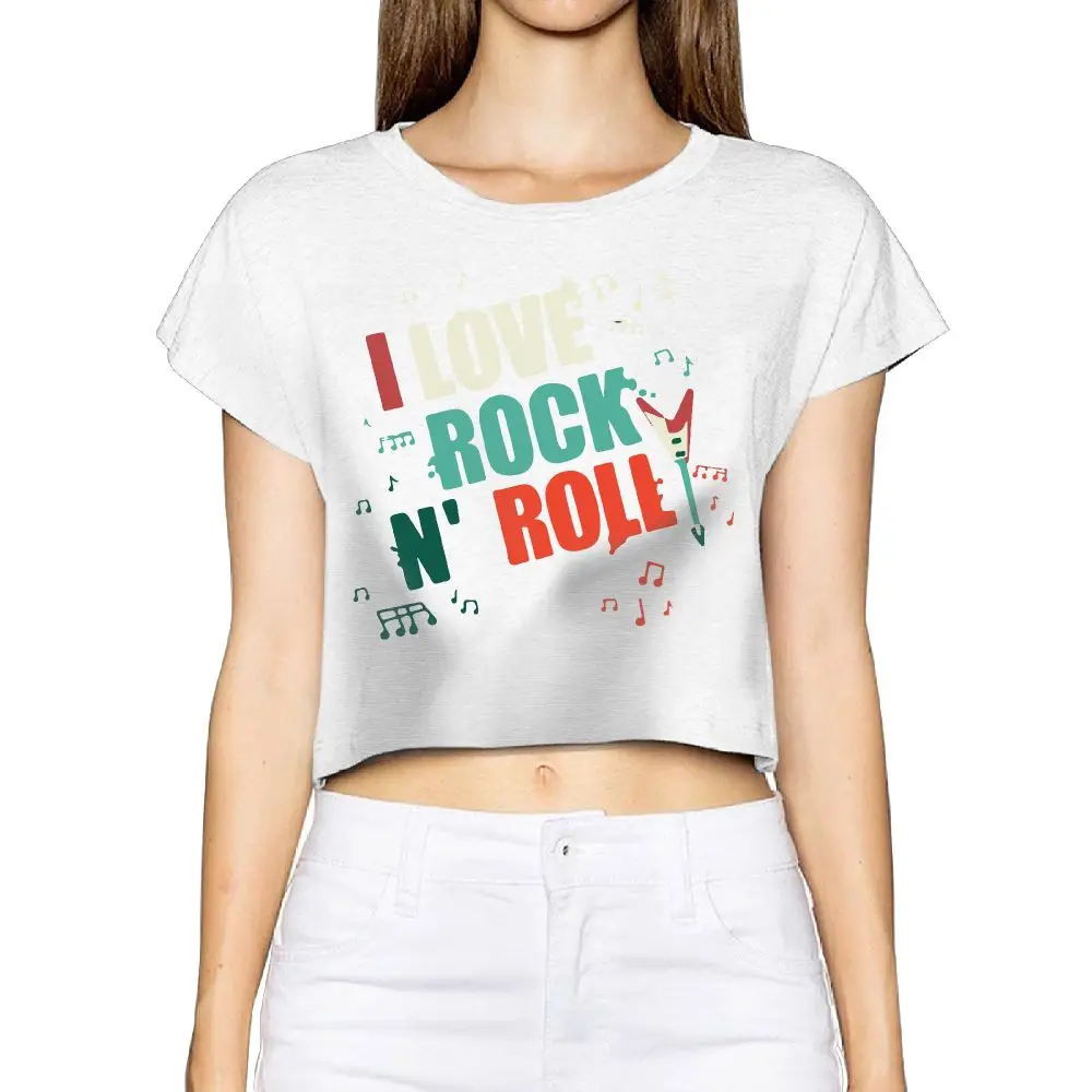 SAMCUSTOM Camisetas Настоящее короткие новые i love Rock N Roll 3D печати уличная мода футболка анархии Голый живот сексуальные футболка Для женщин