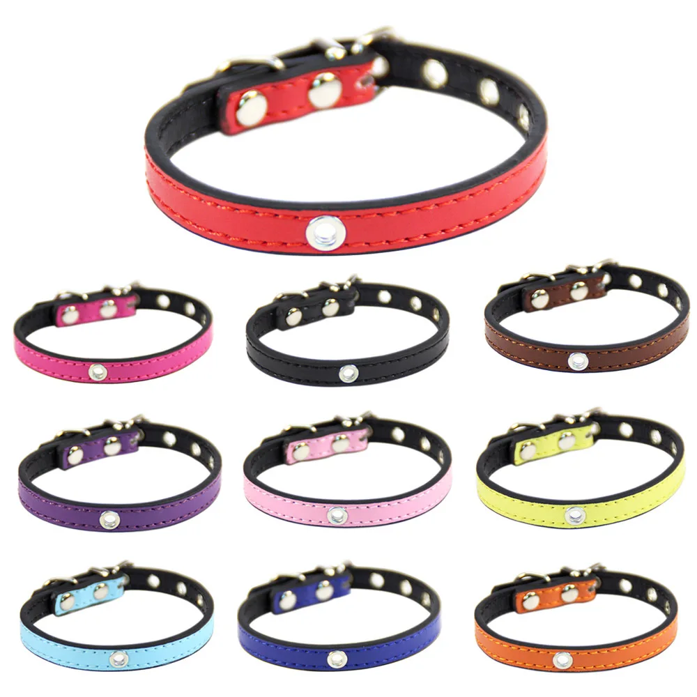

New Free Shipping Pet Dog Collar PU Leather Middle Eye Shape Simple Collar for Small Cat and Dog Perro Chihuahua Pet Supplies