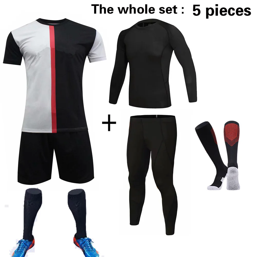 

Men 5pcs Soccer Jerseys The Whole Set with Compression Clothes Football kit Training Suits Uniform for Coutomzied with socks