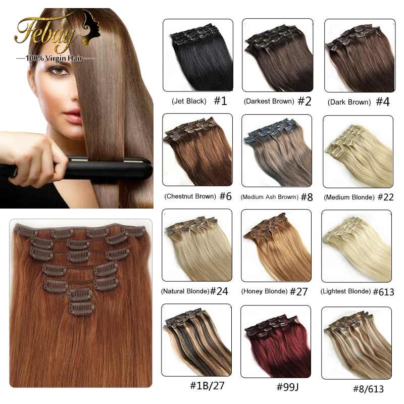 16-24inch Brazilian Virgin Hair Clip In Human Hair Extensions 100g 28Colors 100%Remy Human Hair Brazilian Clip In Hair Extension