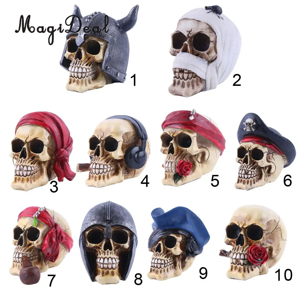 Collectable Resin Human Skull Skeleton Head for Desktop Shelf Display Decoration, 10 Styles
