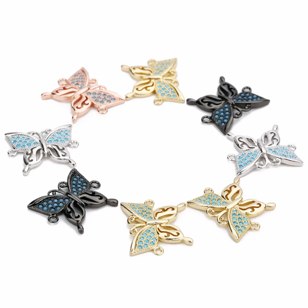 

LOULEUR Double Hole Butterfly Micro Pave Zircon Copper Charms Connector Beads For DIY Necklace Bracelets Jewelry Findings