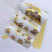 LCJ блестящие 3D золотые наклейки для ногтей, золотые блестки, клеящиеся цветы, лоза для маникюра, смешанные наклейки для ногтей