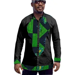 Camisa de Hombre Africano Gire el Cuello Ropa Dashiki Moda Negro con Remiendo de Impresión de Manga Larga Masculina Tops de Ankara Camisa de Hombre Africano Gire el Cuello Ropa Dashiki Moda Negro con Remiendo de Impresión de Manga Larga Masculina Tops de Ankara