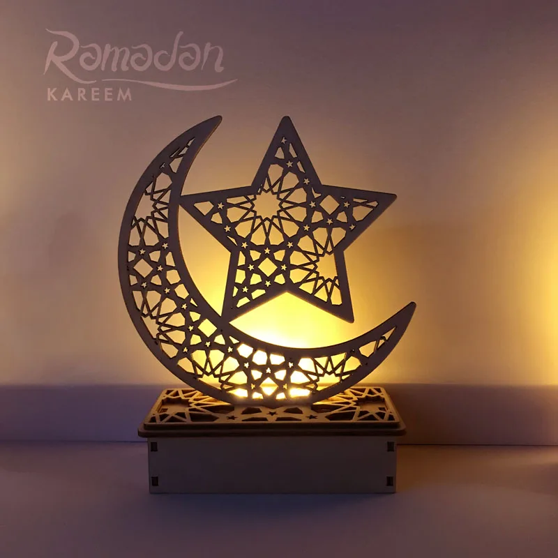 Рамадан ИД Мубарак украшения для дома Луна светодиодный светильник для свечей деревянная табличка подвесная подвеска Ислам Мусульманские вечерние принадлежности