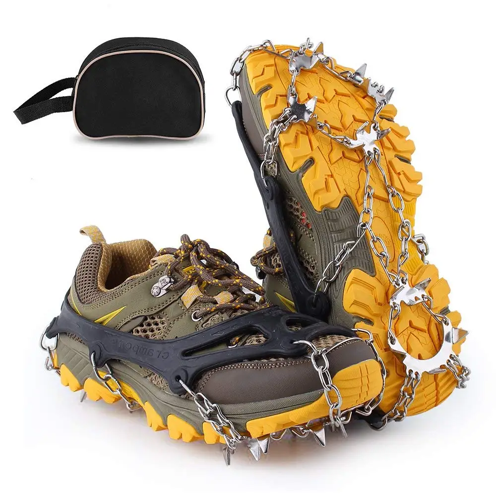 في الهواء الطلق التزلج عدم الانزلاق الأشرطة الثلج القابض المرابط الأحذية المضادة للانزلاق المسامير للشتاء الصيد تسلق التنزه الصلب القابض