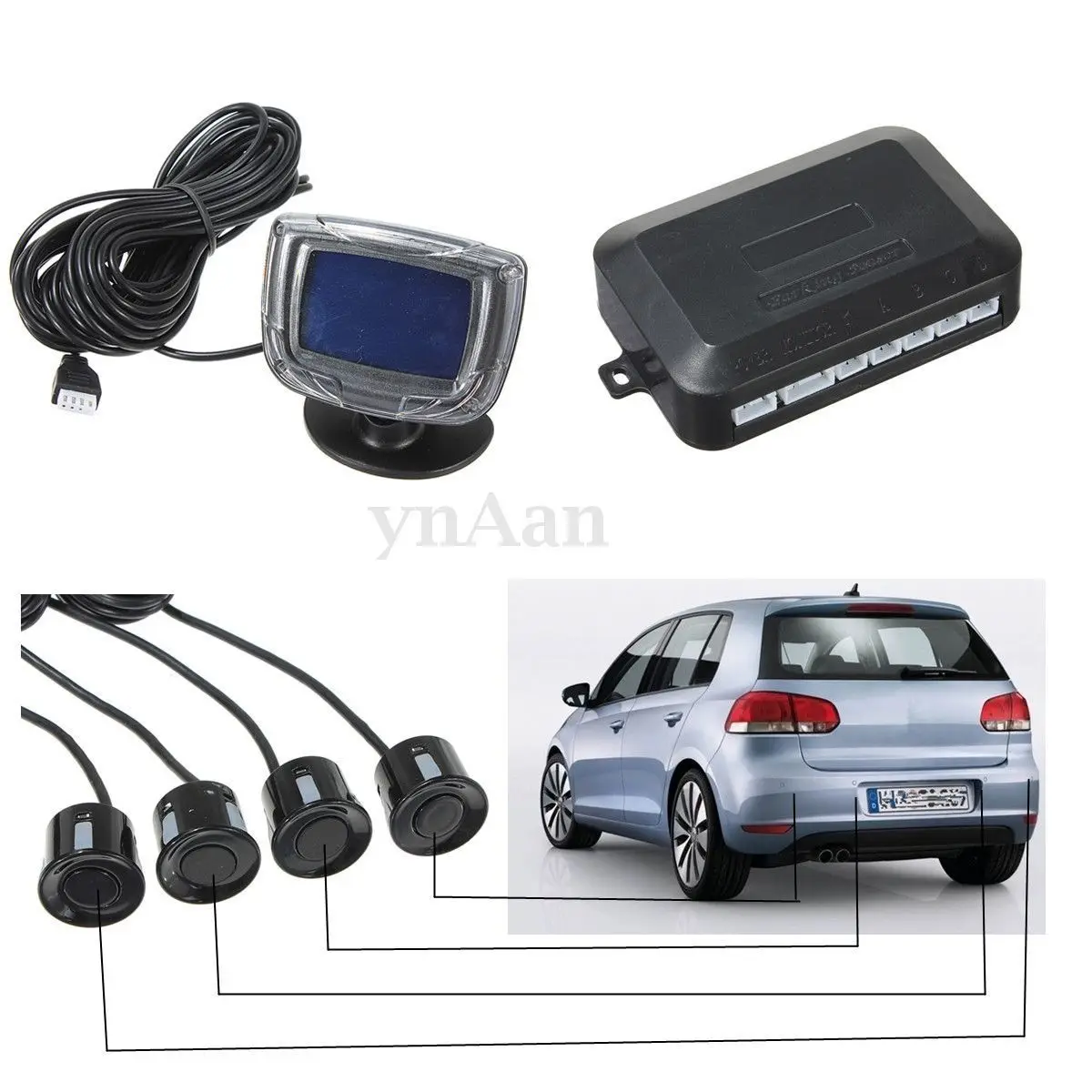 2Set Car LCD Display Reverse Backup Radar Rear System with 4 Parking