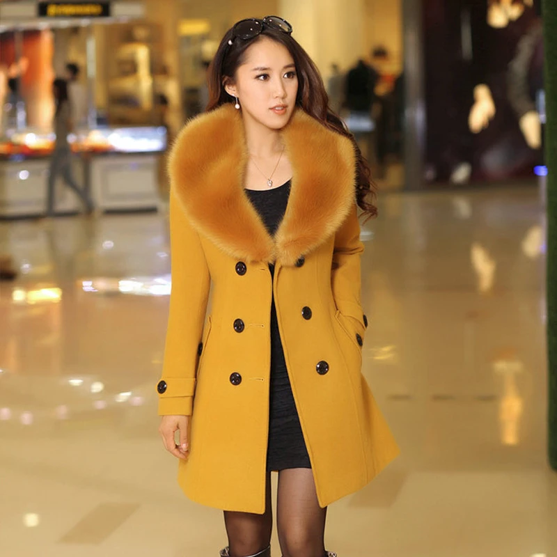 plus size wool coat with fur collar