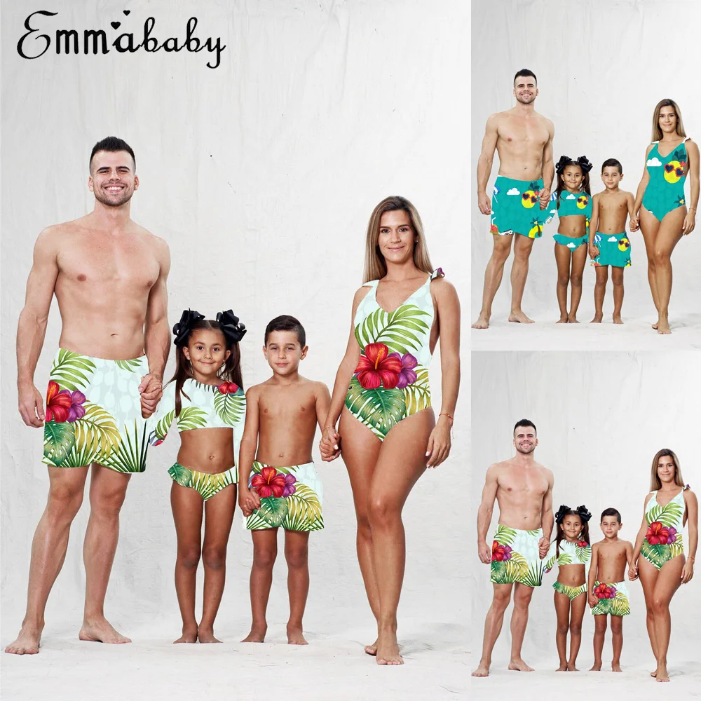 Одинаковые купальники для всей семьи, для мужчин, женщин, детей, для мальчиков и девочек, цветочные бикини, брюки, пляжная одежда
