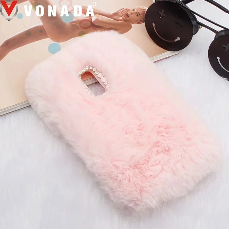 

Vonada Fluffy Case for Xiaomi Redmi 4X 4A 3S Note 4X Note 4 Cute Plush Fur TPU Diamond Jewelled Soft Phnoe Back Case Cover