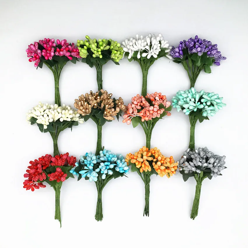 

Cheap 12pcs Artificial Stamen Flower For Wedding Home Decoration Pistil DIY Scrapbooking Garland Craft Fake Flowers AF06