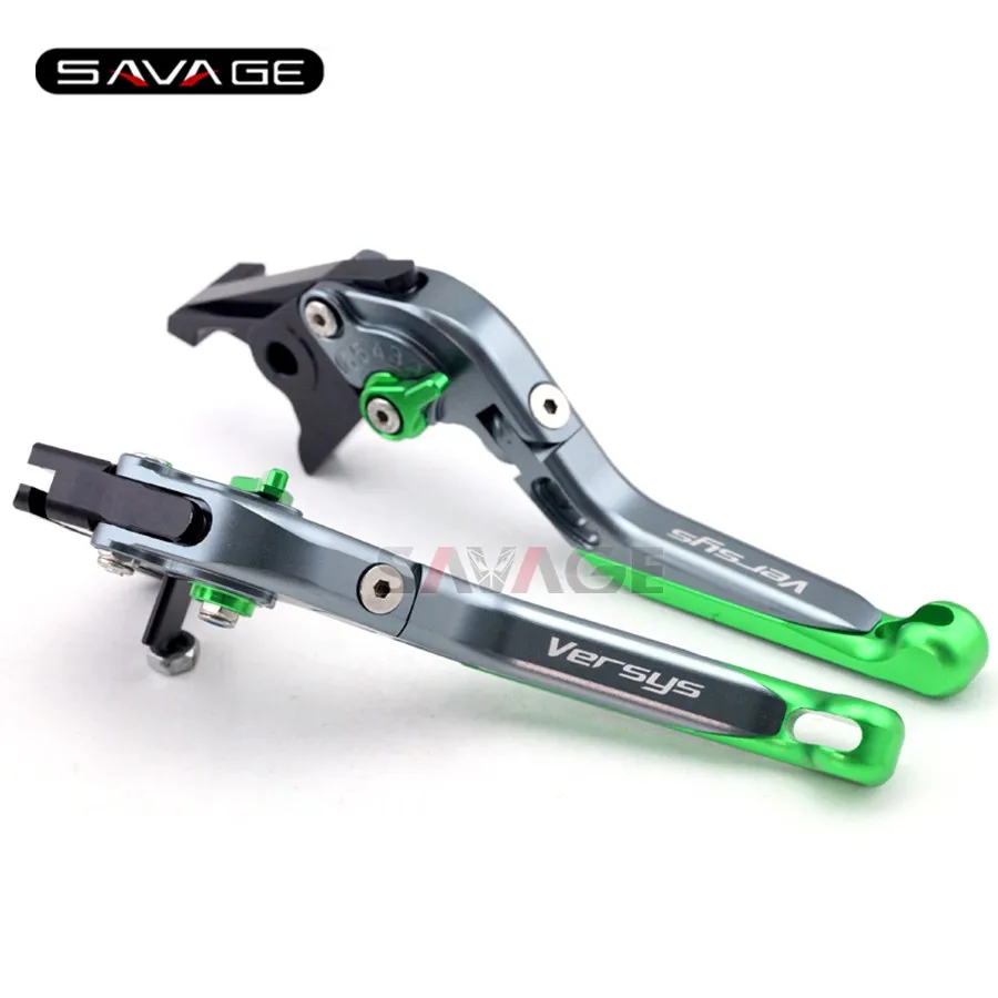

For KAWASAKI KLE 1000 Versys 2015 Titanium+Green Motorcycle Adjustable Folding Extendable Brake Clutch Lever Logo Versys
