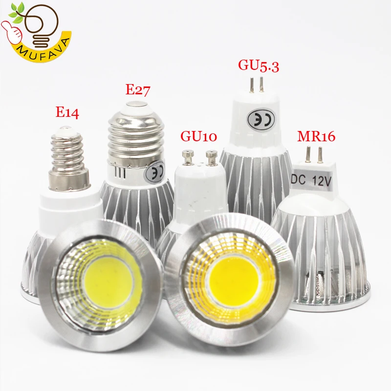 10 шт. затемнения Светодиодный точечный светильник GU10 85-265V 9W 12W 15W COB светодиодный E27