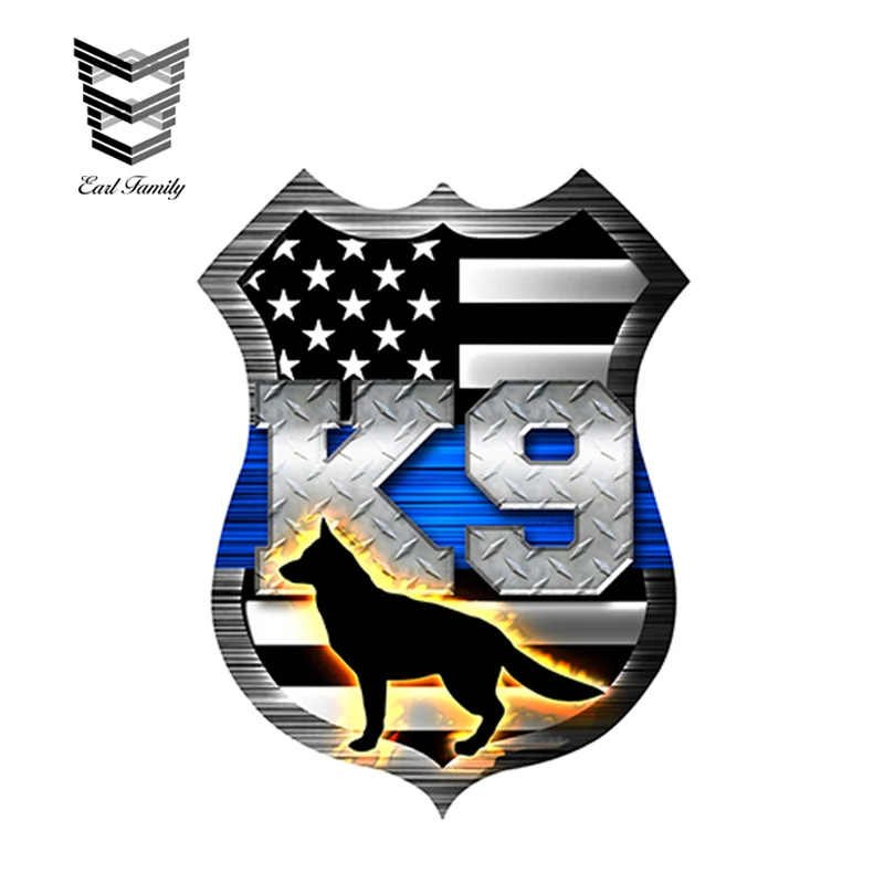 

EARLFAMILY 12cm x 9cm Thin Blue Line Shield K9 DOG Flag Sticker Car Truck Vinyl Decal Bumper 3D Car styling