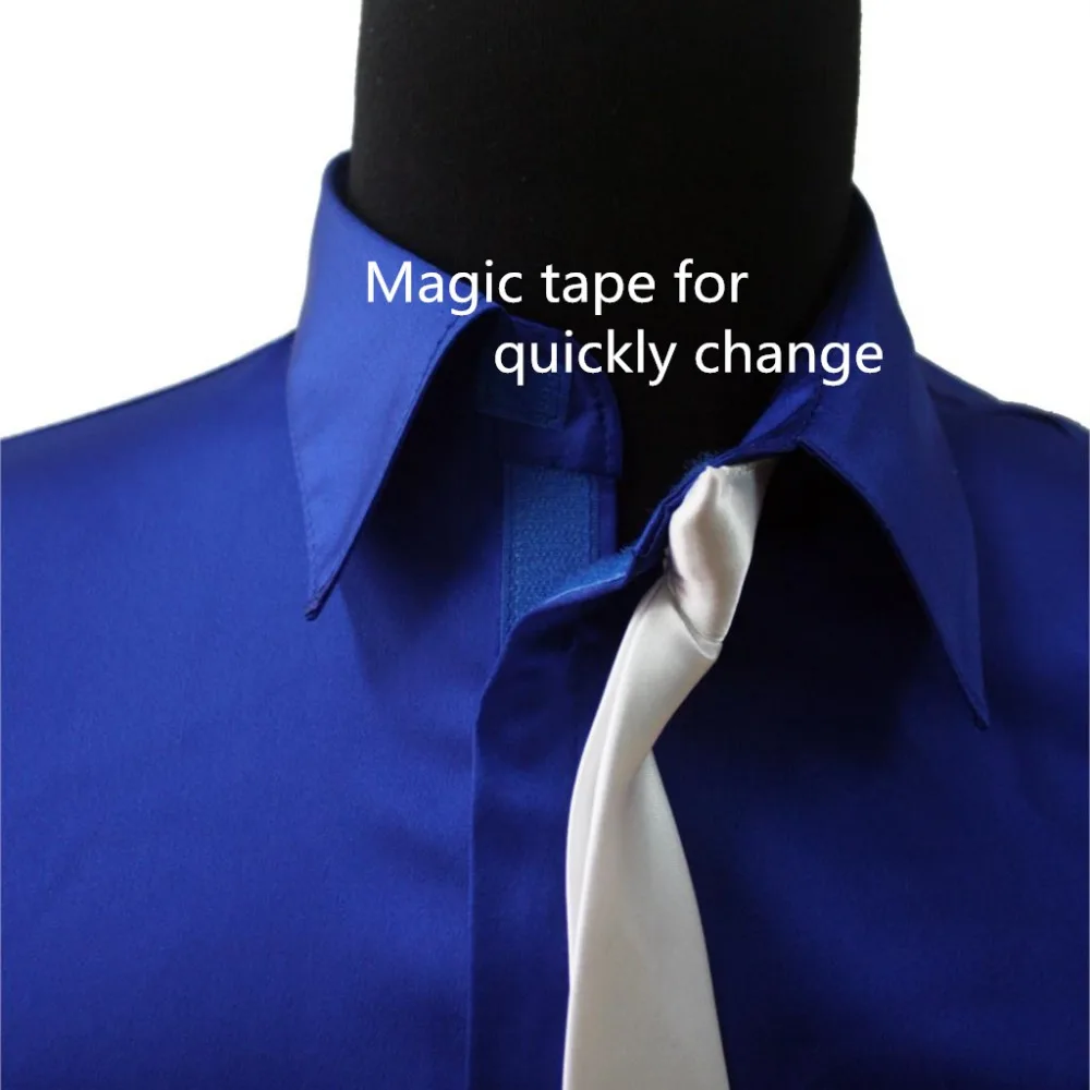 Mens dress shirt retro MJ Michael Jackson smooth criminal blue shine shirt tie thread gluing performance Halloween show clothing no button