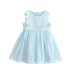 Летнее повседневное кружевное дизайнерское платье без рукавов для маленьких девочек хлопковый Нарядный сарафан для маленьких детей от 18
