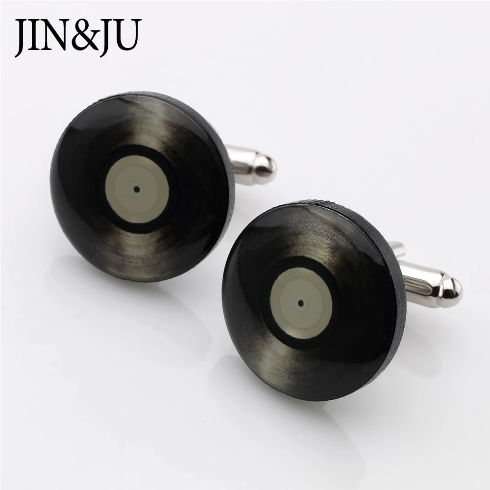 

JIN&JU Vinyl Records Design Cuff links For Mens Hot Sale Round Vintage Black Record Player Cufflinks Music Men Jewelry Cufflink