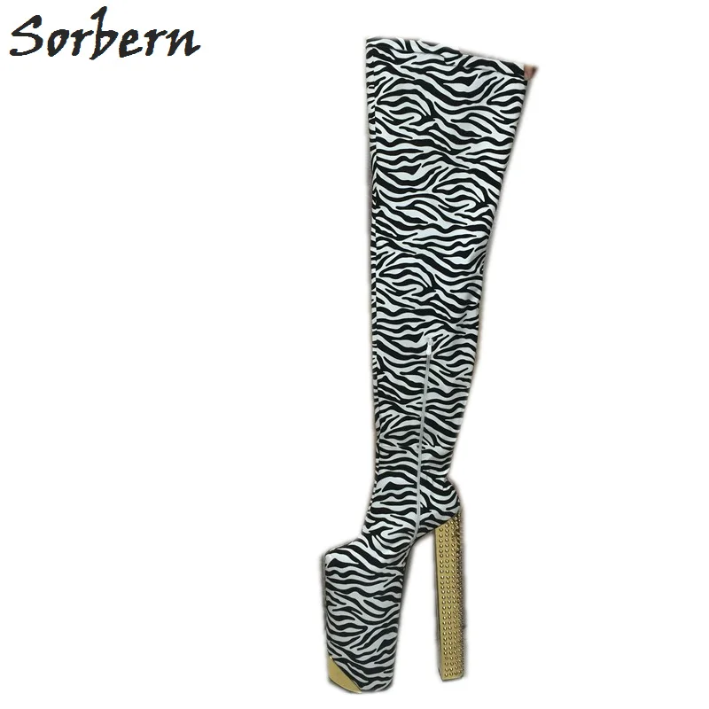 Sorbern Exqusite Zebra Tigh High Women Boots Customized 35cm Heel