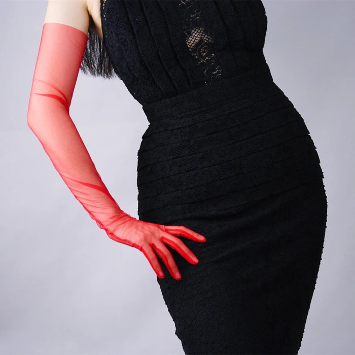 Сетчатые перчатки кружевные ультра-тонкие длинные стильные женские темно-красные перчатки для сенсорного экрана вечернее платье 70 см длинные женские варежки TB31-1