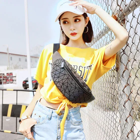 

2018 new fashion fanny pack Luminous Bag women's Geometry Waist packs shoulder Chest/Belt Handbag casual waist bags for girls