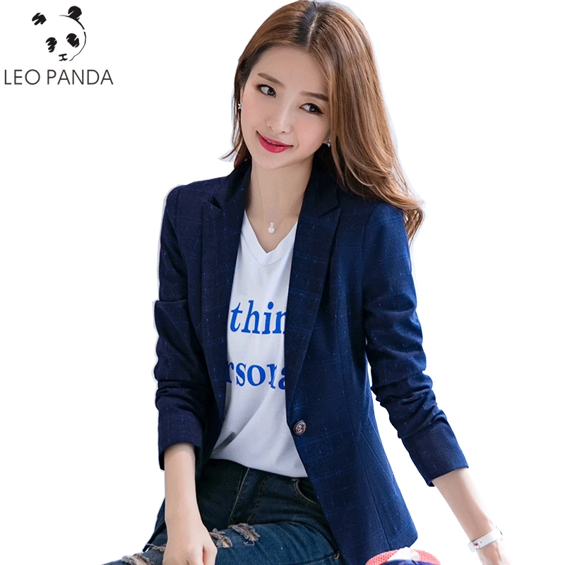 

2019 Autumn Blazers Women Slim Single Button Plaid Suit Female Casual Streetwear Short Blazer Coat Purple Blue Blackish Green