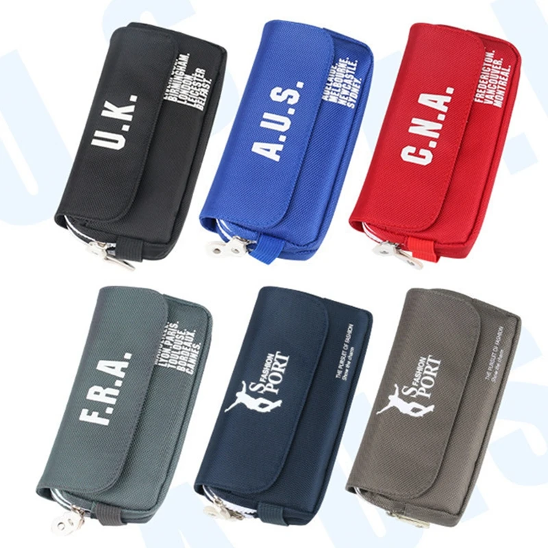 Canvas pen bag The large capacity double zipper pure color pencil case