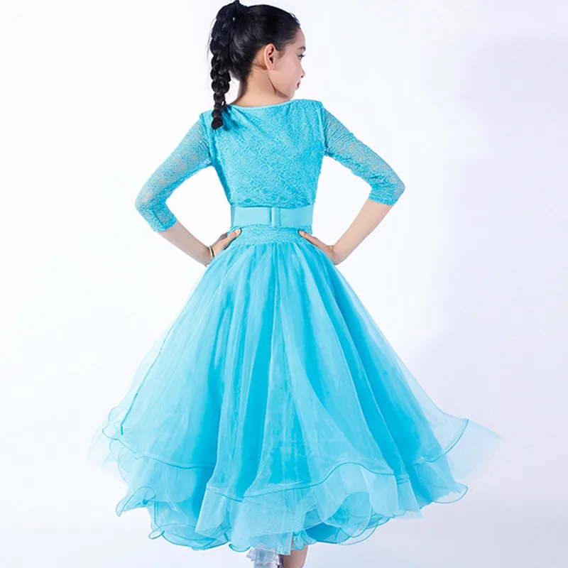 Lace Stitching Kids Ballroom Dress Waltz Dresses Standard Dance Dress For Girls Dance Wear Lyrical Princess