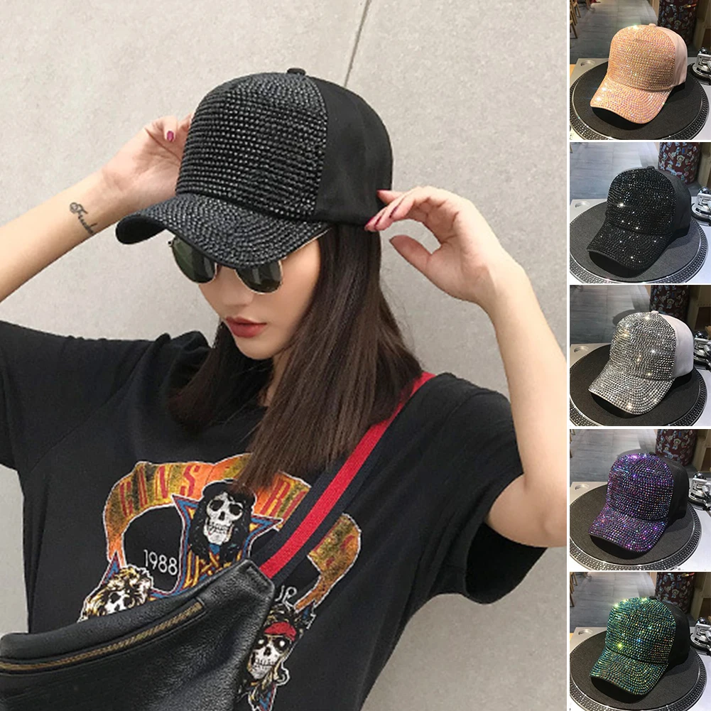 

Women Men Sports Luxury Sequins Sun Block Rhinestones Hat Fashion Adjustable Baseball Cap Summer Snapback Pearl For Traxxas TRX4