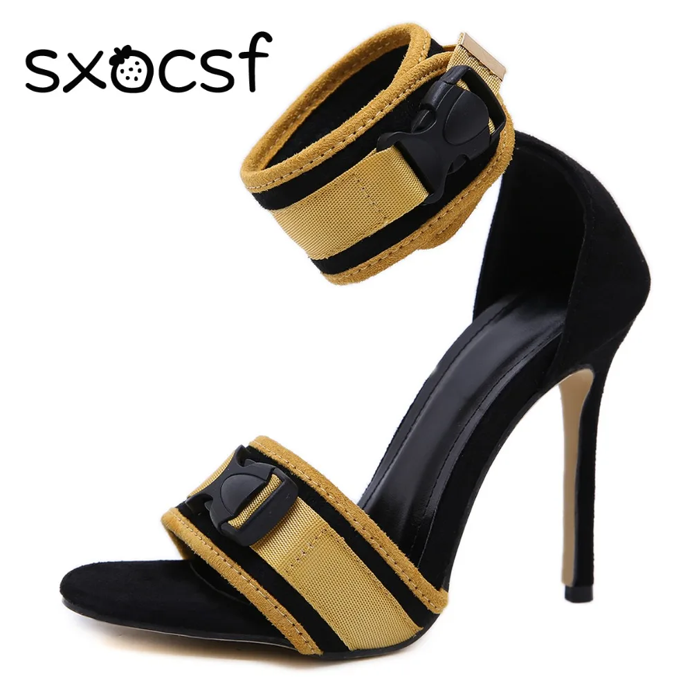 

Fashion Sexy Gladiator Sandals High Heels Women Open Toe Ankle Buckle Strap Ladies Nightclub Wedding Party Shoes Yellow