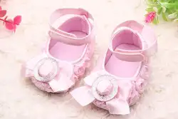 Элегантные розовыми цветами бантом мягкие Нескользящие Обувь для малышей 0-12 месяцев Детские обувь для девочек Подставки для фотографий 12