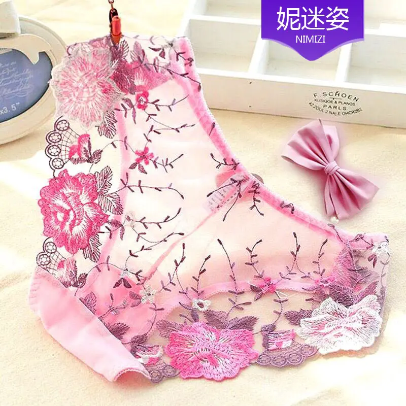 

Ladies underwear woman panties fancy lace transparent sexy panties for women Embroidery Superior quality lace Briefs lingerie