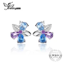 Jewelrypalace flor 2.6ct natural cielo azul topacio pendientes de amatista genuina plata de ley 925 de joyería fina para las mujeres de moda